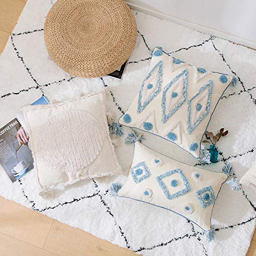 vctops Morocco Boho Geometric Tufted Throw Pillow Covers Soft Farmhouse Woven Tassel Accent Pillow Cases Modern Tribal Textured Decorative Square Cushion Cover (Beige,18"x18") - color: Beige, size: 18" x 18" (Pack of 1)