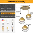 Mikeru Modern Gold Glass Chandelier, 3 Light Cluster Pendant Light Fixtures Kitchen Island Lighting Kitchen Island Pendant Lighting Hanging Lights Multi Light Large Pendant Lighting（Without Bulb） - color: Gold-3 Light