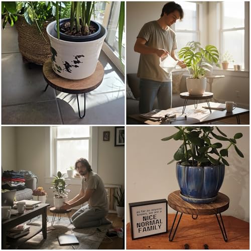 Wood Plant Stand Indoor Outdoor, 10'' Wooden Planter Stands Fit 5-12 Inch Pot, Plant Stool Flower Pot Stand Gardening Display Pedestals for Decor Living Room Balcony, Office, Patio - size: Medium