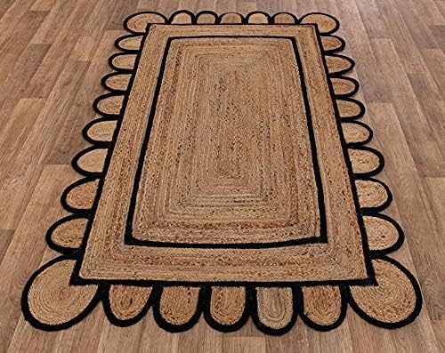 SVI Rug Scallop Pattern Jute Bohemian Area Rug (Black, 3'x5')