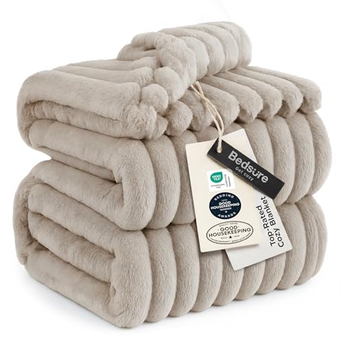 Bedsure GentleSoft Large Fleece Blanket for Bed - Cozy Soft Throw Blankets for Women, Cute Large Throws for Girls, Beige, 120x120 Inches - color: Beige, size: Large