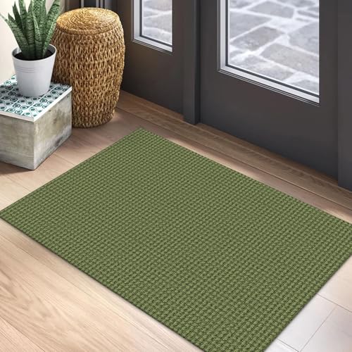 EARTHALL Woven Area Rug 2x3 Ft Washable Rugs for Entryway Braided Non Slip Throw Rugs Door Mat Indoor Outdoor Entrance Small Cotton Woven Carpet for Kitchen Foyer Front Door, Green - color: Green, size: 2' x 3' (Rectangular)