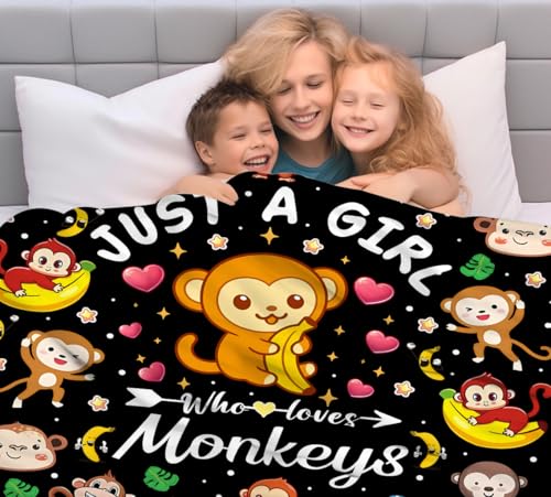 Cute Monkey Banana Blanket Cartoon Animal Pattern Monkeys Stuff Blankets and Throws Monkey Gifts for Girls Kids Women Adults 60"x50" - color: Monkey, size: 60"x50"