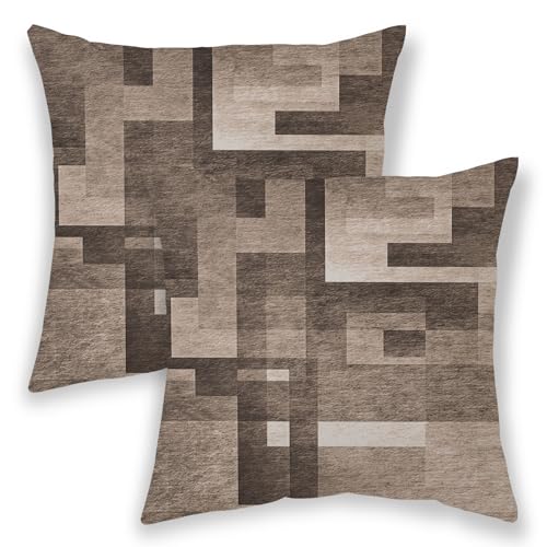 BETGINY Brown Beige White Pillow Covers 20x20, Abstract Art Outdoor Decorative Throw Pillows for Couch, Modern Geometry Decor Cushion Cover 2 Pcs Soft Farmhouse Square Pillowcase for Bed Car Safa - color: Brown Beige, size: 20" x 20" (Pack of 2)