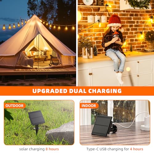 Kawaya Outdoor Solar String Lights, IP65 Waterproof Shatterproof Edison Hanging Lights with USB-Charging LED Solar Patio Light for Yard Fence Porch Camping Party and Garden Decor - size: 50FT-New