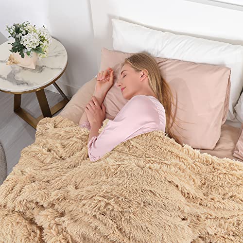 Tuddrom Decorative Extra Soft Faux Fur Throw Blanket 50"x60",Solid Reversible Fuzzy Lightweight Long Hair Shaggy Blanket,Fluffy Cozy Plush Fleece Comfy Microfiber Blanket for Couch Sofa Bed,Apricot - color: Apricot, size: Throw-50" x 60"