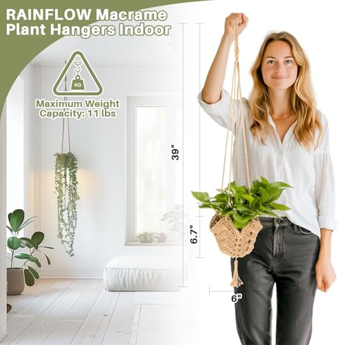 RAINFLOW Macrame Plant Hangers Indoor - 2 Packs Hanging Planters for Indoor Plants Boho Plant Hangers Hanging Plant Holder for Boho Home Decor Made of Jute with 2 Hooks