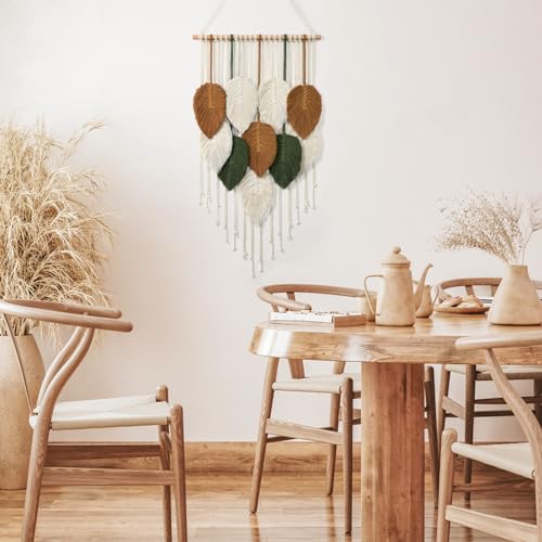 KHOYIME Macrame Wall Hanging Leaves Woven Tapestry, Boho Chic Home Decor Modern Bohemian Handmade Leaf Feather Wall Art Decorations for Apartment Dorm Living Room Bedroom Nursery Backdrop 16.5"x29.5" - color: 16.5"W x 29.5"L