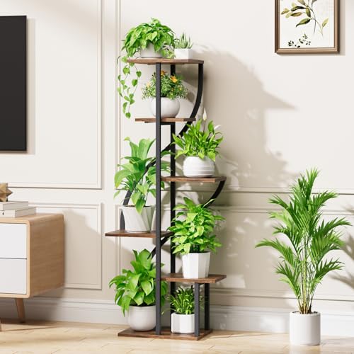 Plant Stand Indoor with Grow Light, 51" Tall Plant Stand for Multiple Plants, 6 Tiered Plant Shelf Indoor, Corner Metal Flower Plant Holder Display Rack for Living Room, Patio Decor