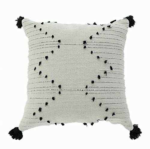LEVINIS Decorative Boho Throw Pillow Covers 18 x 18 Inch, Black and White Hand Woven Cotton Tassel Pillow Case for Couch, Party, Car, Office, Farmhouse Decor - color: Tribal Geometric, size: 18" x 18" (Pack of 1)