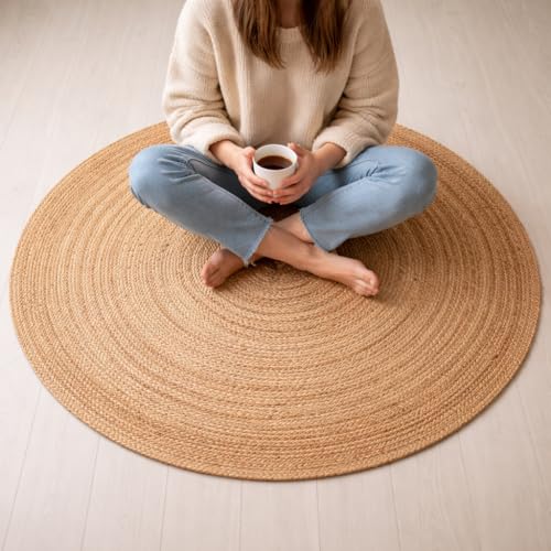 Savi Home Hand Woven Jute Braided Rug, 3' Round - Natural, Reversible Area Rugs for Living Room, Farmhouse, Kitchen, Handcrafted 3 Feet Round Area Rugs - Natural - color: Natural, size: 3' (Round)