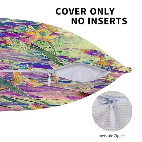 Irises Flower Pillow Covers 18 x 18 Set of 2 Vintage Floral Throw Pillow Cover Abstract Purple Green Leaf Decorative Pillowcases Farmhouse Home Decor for Couch Bed Sofa Outdoor - color: Irises Flower