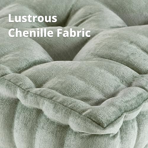 Intelligent Design Floor Pillow - Shredded Foam Filled Meditation & Yoga Cushion, Chenille Tufted, Handsewn Scalloped Edge, Oeko-TEX Certified, Azza, 20" x 20" x 5" Desert Sage - color: Desert Sage