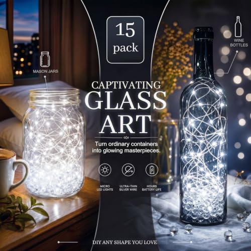 DomeStar 15Pack Fairy Lights Battery Operated, 7Ft 20 LED Waterproof String Lights Wire Firefly Starry Moon Light for DIY Mason Jars Party Centerpiece Table Valentine's Day Decorations Tree Ornament - color: Cool White, size: fifteen
