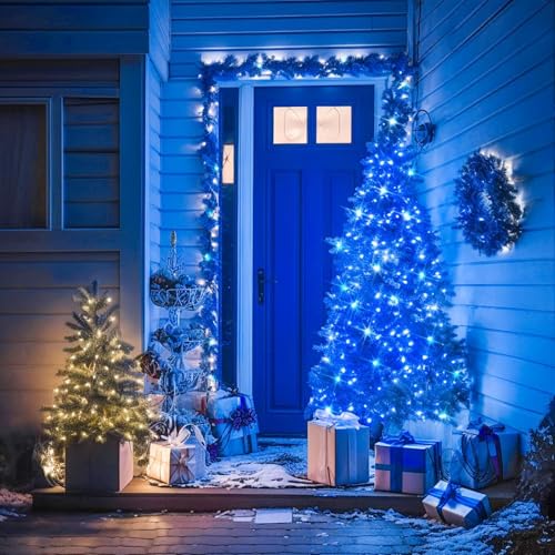 LAMPHOME Blue Christmas Lights Set 100 Count 19.6 Feet Incandescent Bulb Mini String Lights for Indoor Christmas Tree Garland Birthday Wedding Party Festival Decoration, White Wire - color: Blue-White Wire