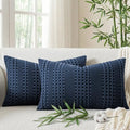 a moment 2 Pack Bamboo Fiber Pillow Covers - Waffle Weave, Ultra Soft & Breathable, Skin-Friendly Cotton Throw Pillow for Couch, Sofa, Bedroom Living Room 12x20 Inch Navy Blue - color: Navy Blue, size: 20" x 12" (Pack of 2)
