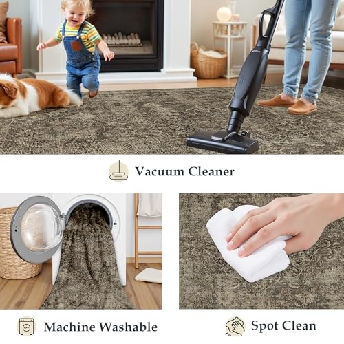 Kitchen Rug Set of 3 Washable Brown Vintage Kitchen Mats for Floor Non-Slip Kitchen Runner Rug Soft Low Pile Distressed for Bathroom Laundry Hallway Sink Entryway - color: Retro/Brown, size: 20"x32"+20"x48"+20"x59"