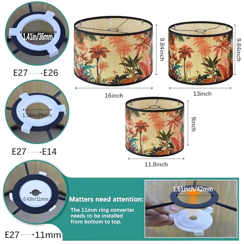 Bamboo Lamp Shade With Tropical Plants Chandelier Covers, Bohemian Farmhouse Drum Lamp Shade for Table Lamp Floor Lamp, Rustic Rattan Light Fixture for Bedroom Living Room (11.8x11.8x9 inch) - color: color3, size: 11.8*9