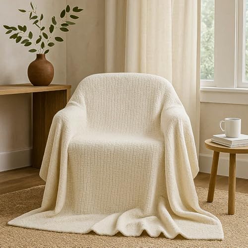 Ultra Soft Throw Blanket for Couch & Bed – Lightweight Fleece Blanket for Aesthetic Room Décor, Cozy Winter Blanket, Gift for Mom or Women - Cream, 50x60 Inches - color: Cream