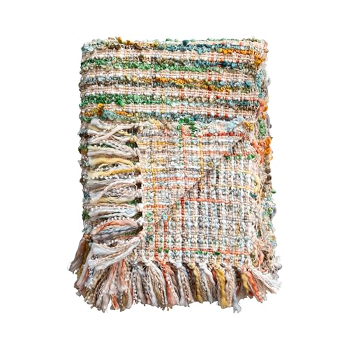 Creative Co-Op Woven Acrylic Bouclé Throw Blanket with Fringe, Multicolor