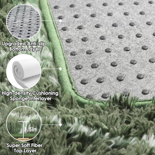 ONASAR Area Rugs for Bedroom Living Room, 4x6 Fluffy Olive Green and White Throw Rug, Soft Plush Fuzzy Shaggy Geometric Floor Carpet for Nursery Kids Girls Boys Teen Dorm Home Decor Aesthetic - color: Olive Green / White, size: 4' x 6' (Rectangular)