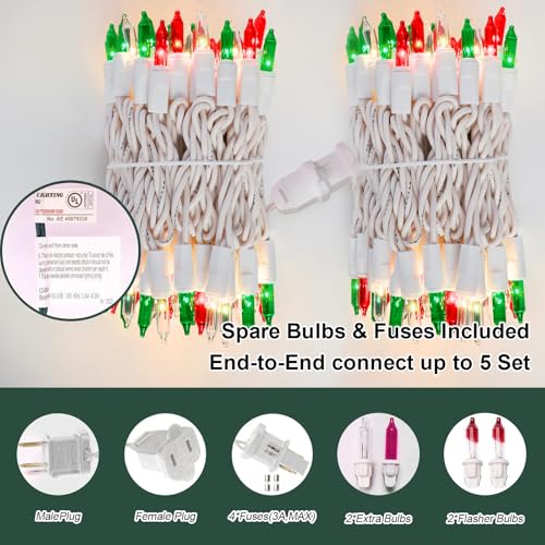 LAMPHOME Super-Bright Extendable Red Green Clear Christmas Lights Decoration 100Lights 19.6ft UL Certified Mini Bulb String Lights for Outdoor Christmas Tree Garden Patio Wedding Decor - color: Red Green Clear-White Wire