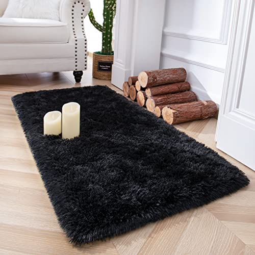 Chicrug Soft Area Rugs for Bedroom Living Room Plush Fluffy Rug 2x4 Feet, Shag Furry Area Rug Carpet Non Shedding for Nursery Children Kids Girls Room Home Decorative, Black - color: Black, size: 2' x 4' (Runner)