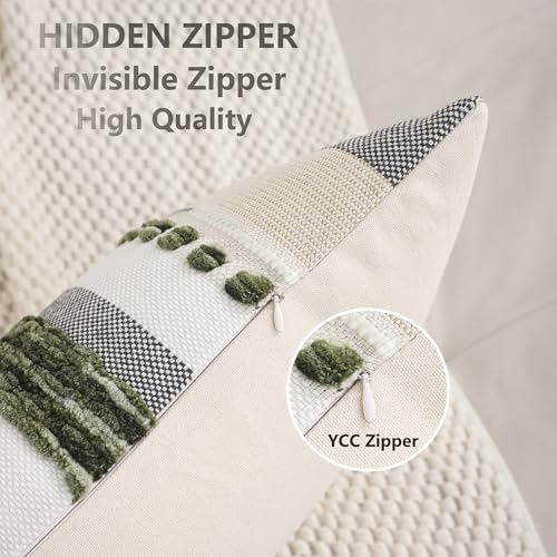 Dark Green Boho Lumbar Throw Pillow Cover 14x36 Long Body Lumbar Decorative Pillow Case Accent Chenille Striped Pillowcase Farmhouse Cushion Case for Home Decor (1 Piece) - color: Dark Green Stripe, size: 36" x 14" (Pack of 1)