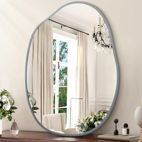 Large Irregular Wall Mirror Asymmetrical Mirror, 26"x37.5" Metal Framed Mirrors for Bathroom, Decorative Modern Wall Decor, Living Room, Entryway, Bedroom Gray - color: Grey, size: 37.5"L x 26"W