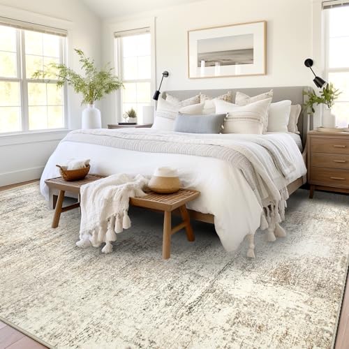 Capslpad 8x10 Abstract Area Rug, Non-Slip Washable Foldable Rug, Low Pile Ultra Soft Non-Shedding, Modern Beige Stain Resistant Large Rug for Living Room, Bedroom, Office, Dining, Room - color: Beige, size: 8' x 10' (Rectangular)