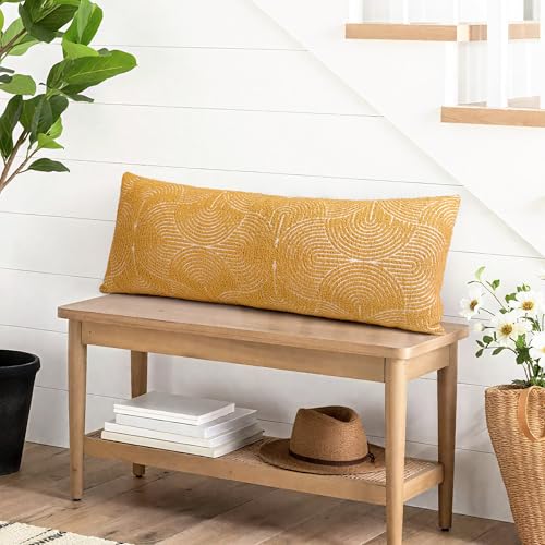 AELS Boho Decorative Textured Lumbar Throw Pillow Covers 14x36, Organic Modern Mid Century Rainbow Tufted Long Pillow Case, Farmhouse Geometric Woven Cushion Case for Bed Couch Sofa, Mustard Yellow - color: Mustard Yellow, size: 36" x 14" (Pack of 1)