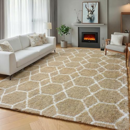 ONASAR Area Rugs for Bedroom Living Room, 4x6 Fluffy Beige and White Throw Rug, Geometric Soft Shaggy Fuzzy Plush Indoor Floor Carpet for Kids Teen Nursery Dorm Office Home Decor Aesthetic - color: 6- Beige / White, size: 4' x 6' (Rectangular)