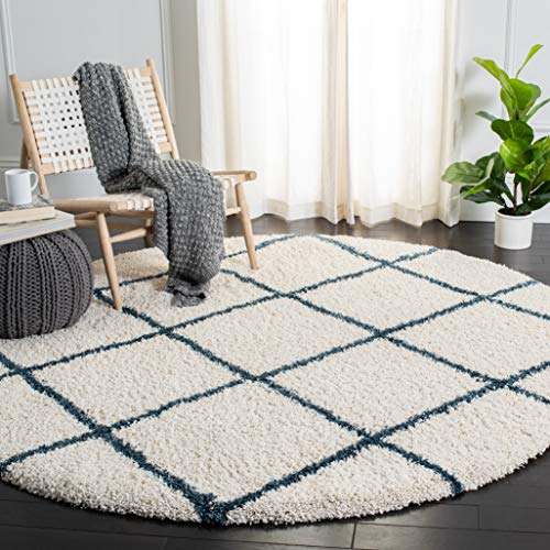 SAFAVIEH Hudson Shag Collection Accent Rug - 2' x 3', Ivory & Slate Blue, Trellis Design, Non-Shedding & Easy Care, 2-inch Thick Ideal for High Traffic Areas in Foyer, Living Room, Bedroom (SGH281T) - color: Ivory/Steel Blue, size: 2' x 3' (Rectangular)