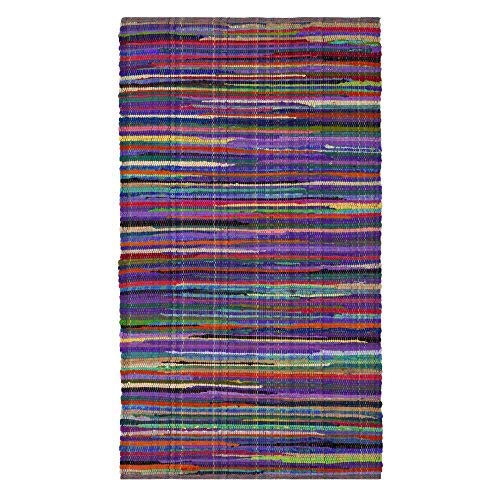 SAFAVIEH Rag Rug Collection Accent Rug - 3' x 5', Purple & Multi, Handmade Boho Stripe Cotton, Ideal for High Traffic Areas in Entryway, Living Room, Bedroom (RAR240C)