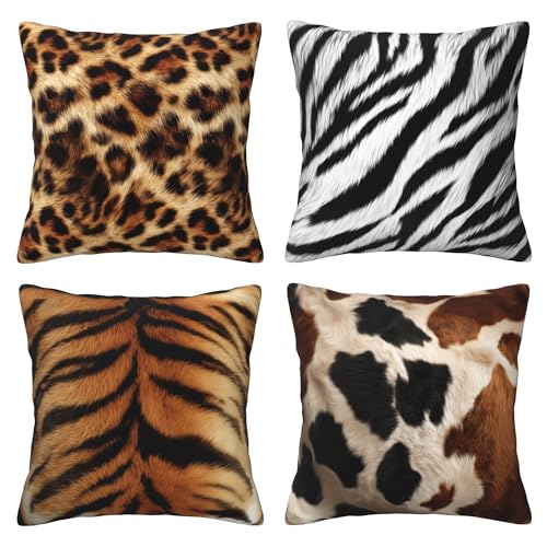 Animal Print Throw Pillow Covers 18 X 18 Inch Set of 4 Decorative Cushion Cover Home Decor for Sofa Chair Couch Bedroom Living Room - color: Animal Print