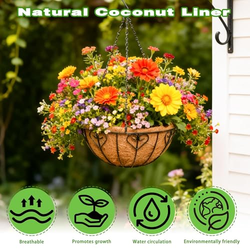 2 Pack 12 Inch Black Metal Hanging Basket Hanging Planter with Coco Coir Liner Heavy Duty Hanging Flower Pot Holder for Indoor Outdoor Patio Garden Porch Balcony Decor (Heart-Shaped) - color: Heart-shaped