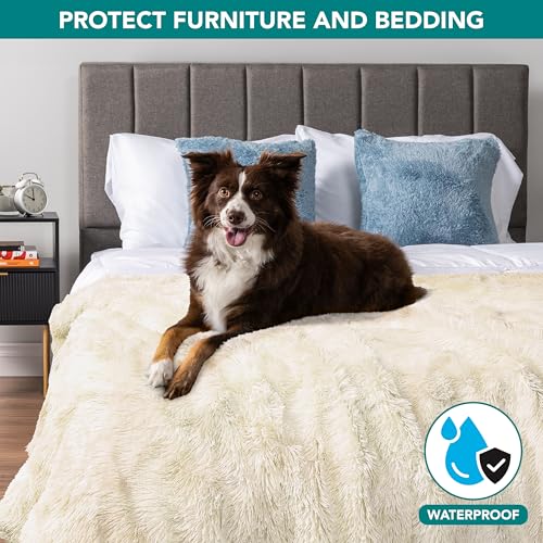 PetAmi Waterproof Dog Blanket for Couch, Bed & Furniture,Reversible Sherpa & Faux Fur Pet Blanket, Leakproof Blanket for Dog Cat, Washable Couch Protector, Soft Calming Pet Throw (40x60, Cream Beige) - color: Beige, size: Large (40x60)