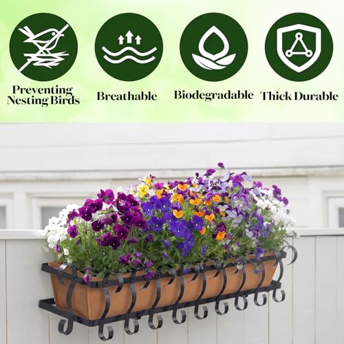 4 Pcs 24in Fabric Plant Window Box Liners Rectangle Non-Woven Planter Basket Liner Insert Brown for Outdoor Garden Fence Wall Railing Hanging Flower Pot, Moisture Retention - size: 24 Inches