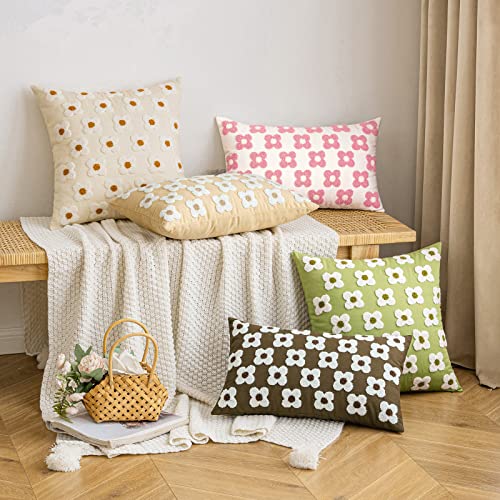 EMEMA Decorative Throw Pillow Covers Daisy Sun Flower Jacquard Pillowcase Cushion Case Square for Couch Sofa Bed Living Room Bedroom Set of 2, 18x18 Inch, Pink and White - color: A-pink and White, size: 18" x 18" (Pack of 2)