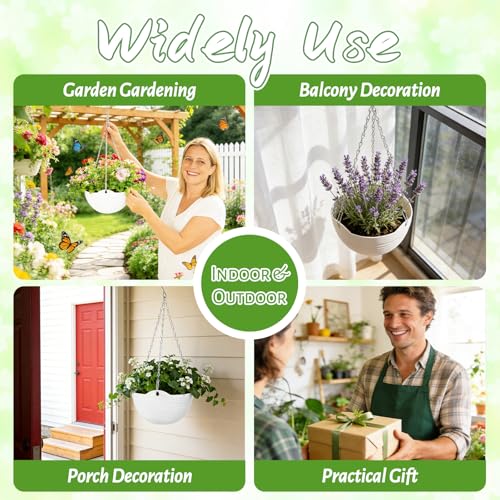 Bvrbaory 8 Pack Hanging Planter Pots,Self-Watering Flower Pot with Water Tray & Metal Chain,White Plastic Hanging Plant Pots for Indoor Outdoor Garden Decor,8 Inch - size: 8 Pcs White