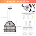 Arturesthome 17.6" Black Kitchen Island Pendant Light,Rattan Woven Pendant Light Shades Handmade Hanging Light Ceiling Light for Living Room,Entryway, Foyer - color: Black, size: 17.68in*15.7in