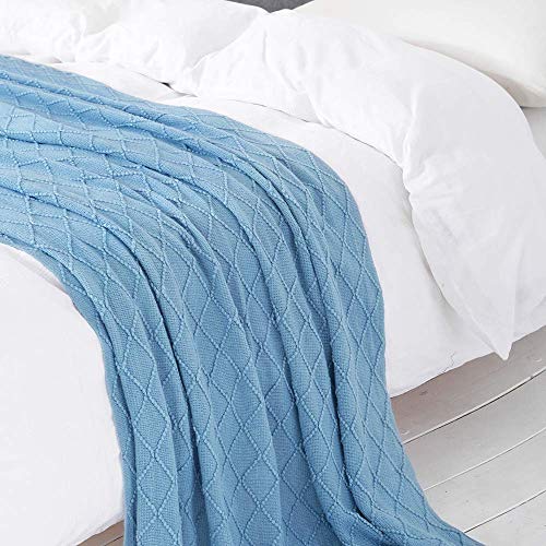 BOURINA Blue Throw Blanket 50 x90 Inches Throw Textured Solid Soft Sofa Throw Bed Runner Couch Cover Knitted Decorative Blanket Bed Runner - color: Blue, size: 50"x90"
