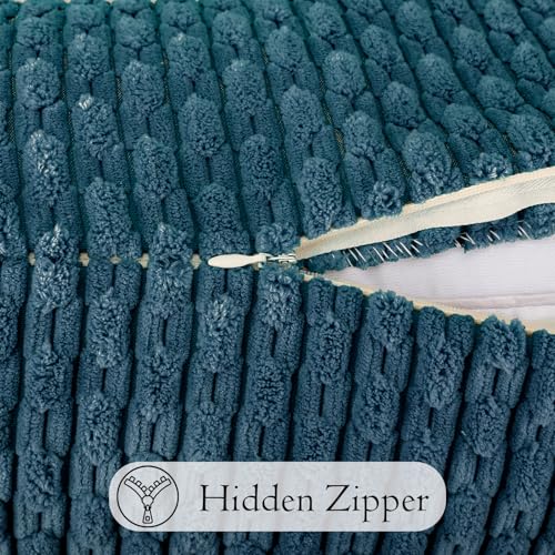 JoraLion 14x36 Boho Decorative Lumbar Throw Pillow Cover, Blue Cozy Soft Striped Corduroy Long Rectangle Cushion Case Accent Home Decor for Sofa Bed Room Livingroom, ONLY Cover - color: Blue, size: 36" x 14" (Pack of 1)