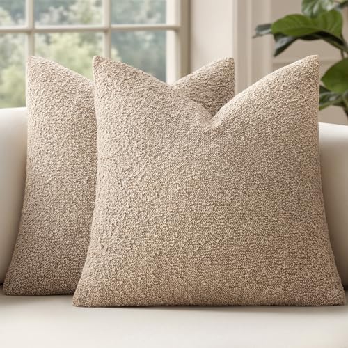 MIULEE 16x16 Inch Decorative Pillow Covers for Couch Bed Set of 2 Textured Boucle Neutral Throw Pillow Covers Taupe Khaki Camel Accent Solid Pillowcases Sofa Living Room Home Decor - color: Camel, size: 16" x 16" (Pack of 2)