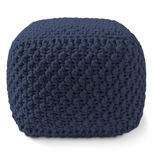 Casafield Square Pouf Ottoman, Navy Blue 18.5" W x 18.5" D x 14.5" H Cotton Knit Foot Stool - Boho Floor Pouffe for Living Room, Bedroom, Home Office - color: Navy Blue, size: 18.5"D x 18.5"W x 14.5"H