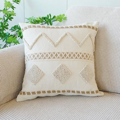 Boho Throw Pillow Cover Tassels Textured Striped Bed Pillow Shams Farmhouse Neutral Decorative Soft Pillowcase for Sofa Couch Bed (PatternC,18"x18") - color: Pattern C, size: 18"x18",Throw Pillow Covers