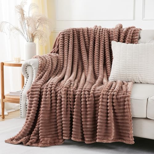 Chocolate Throw Blanket for Couch Sofa 60x80 inches Striped Fleece Blankets Room Home Decor Lightweight Plush Soft Cozy Gifts for Women Mom Girls - color: Chocolate, size: Twin(60"x80")