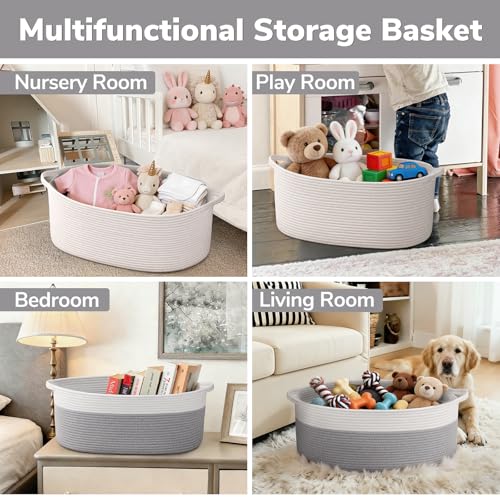 Goodpick Rope Baskets for Gifts Empty, Baby Gift Basket for Nursery Bathroom, Large Dog Toy Basket with Handles, Woven Baskets for Toy Storage, 19.7" X 11" X 7.9", Gray - color: Gray, size: 19.7x11x7.9 Inch (Pack of 1)