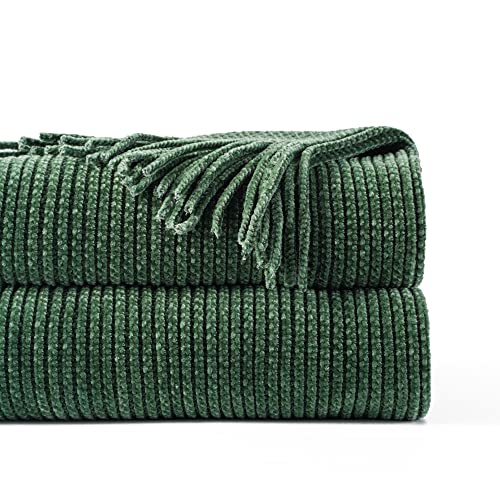BATTILO HOME Dark Green Throw Blanket for Couch, Soft Chenille Knit Throws with Tassels for Home Decor, Spring Green Throws for Couch Cover, 50"x60" - color: Dark Green, size: 50 x 60 in.
