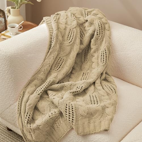 Amélie Home Chunky Knit Throw Blanket, Dual-Sided Soft Chenille Breathable Cable Knitted Blanket for Couch, Farmhouse Decorative Throw for Sofa & Chair, 50"x60", Beige - color: Beige, size: Cable Knit 50"x60"